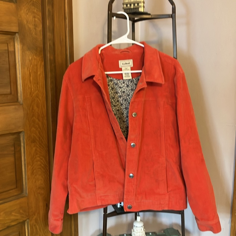 L.L Bean jacket - orange - corduroy - floral interior - XL - vintage